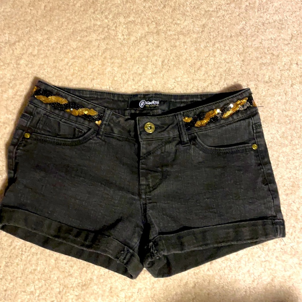 Rewash Denim black shorts gold w/trim accent